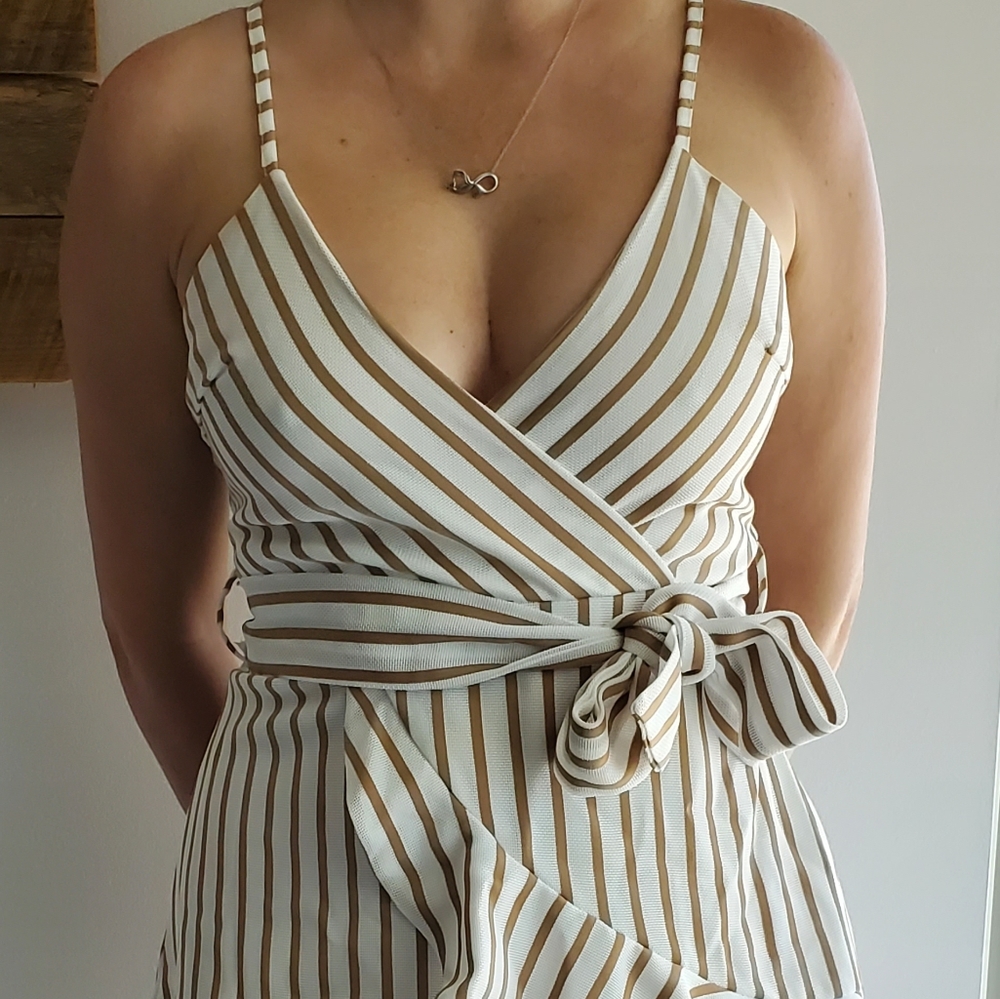 Gold & White Stripe Mini Dress